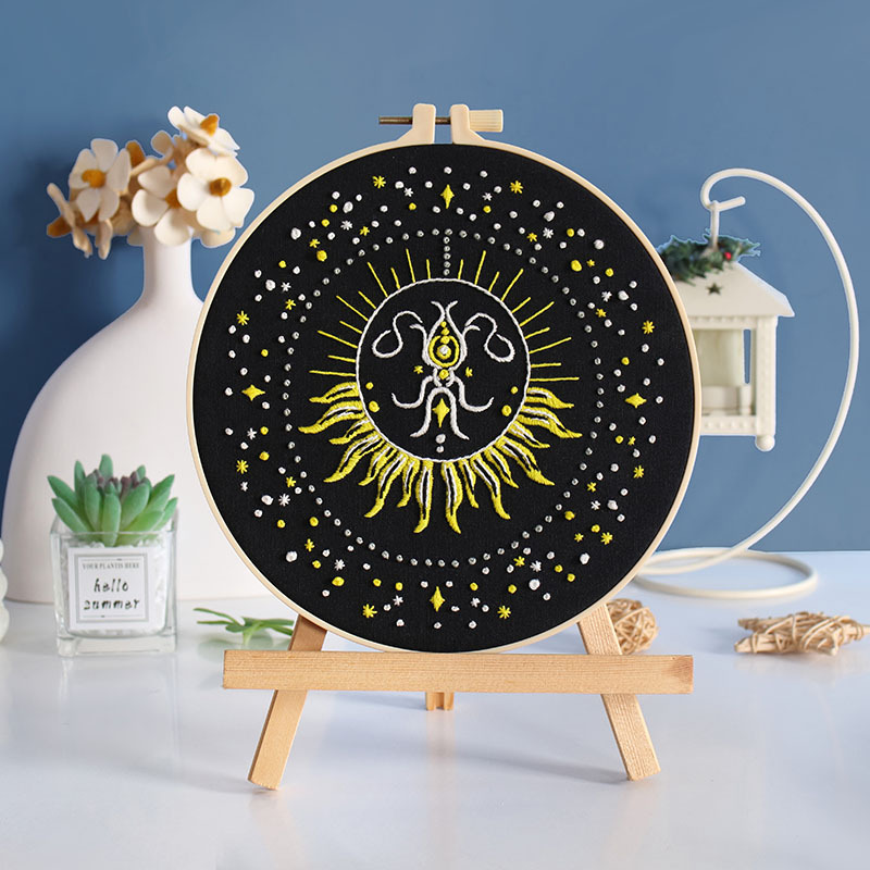 Celestial Embroidery Kit Set of 3 – Sun & Moon Boho Hoop Art Gift - Image 6