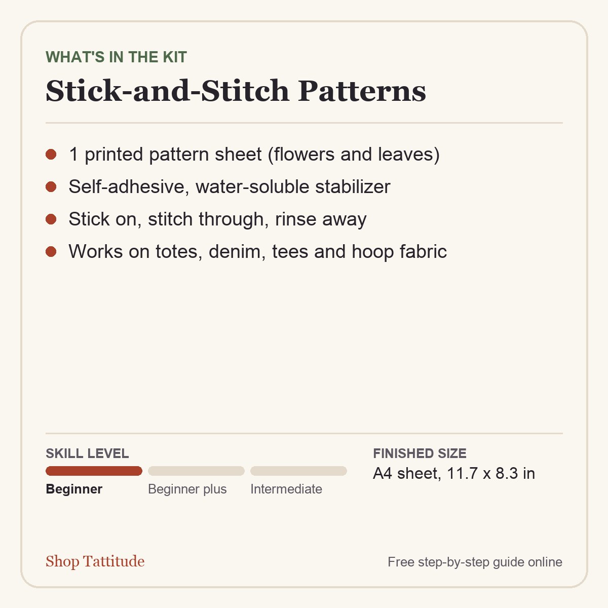 What you get: Stick-and-Stitch Embroidery Patterns (Water-Soluble)