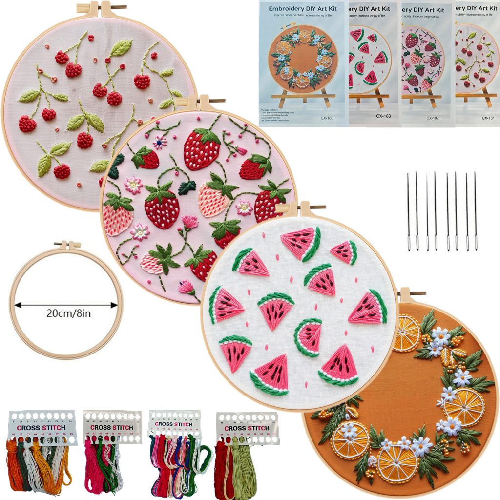 Fruit Embroidery Kit for Beginners – Strawberries, Cherries & More
