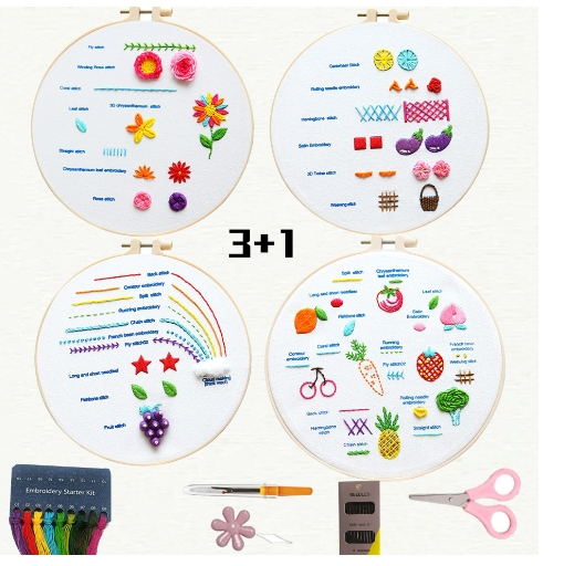 Embroidery Stitch Sampler Set of 4 – Learn 30+ Stitches
