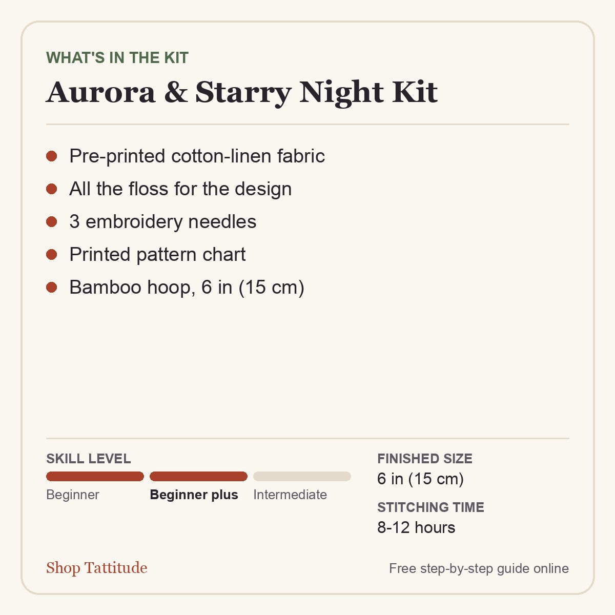 What is in the Aurora and Starry Night embroidery kit