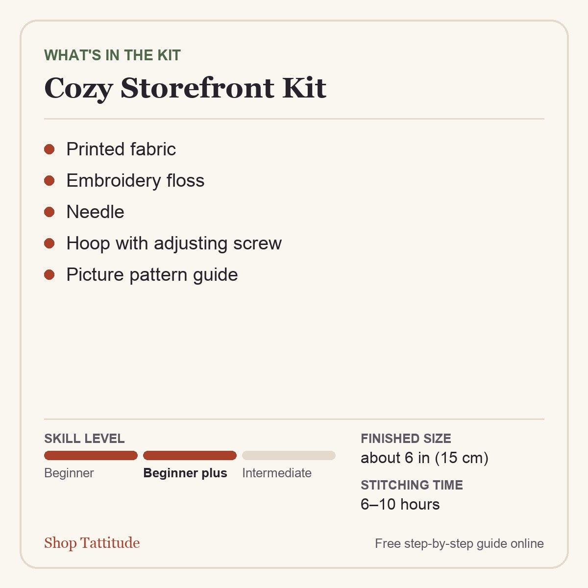 What's in the kit - Cozy Storefront Embroidery Kit for Beginners – Cottage Hoop Art