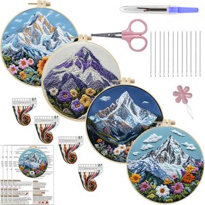 Mountain Wildflower Embroidery Kit Set of 4, Hoop & Needle