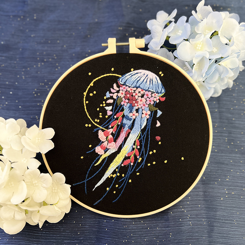 Jellyfish Embroidery Kit Set of 3 – Glowing Ocean Hoop Art Gift - Image 4