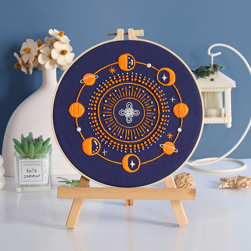 Celestial Embroidery Kit Set of 3 – Sun & Moon Boho Hoop Art Gift - Image 4