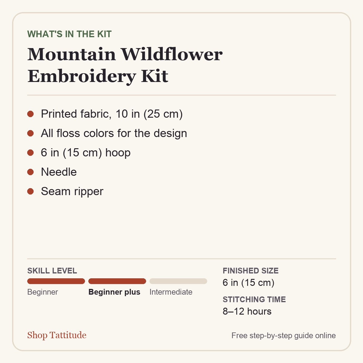 What's in the kit - Mountain Wildflower Embroidery Kit for Beginners, 6 in Hoop