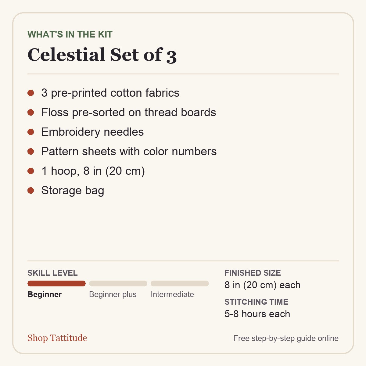 What is in the Celestial embroidery kit set of 3