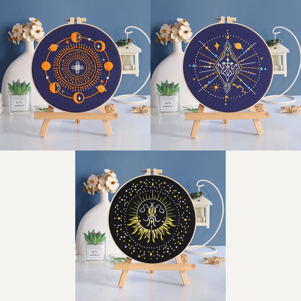 Moon Phases, Celestial Diamond and Golden Sun embroidery designs