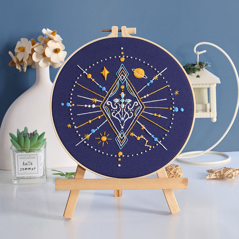 Celestial Embroidery Kit Set of 3 – Sun & Moon Boho Hoop Art Gift - Image 5
