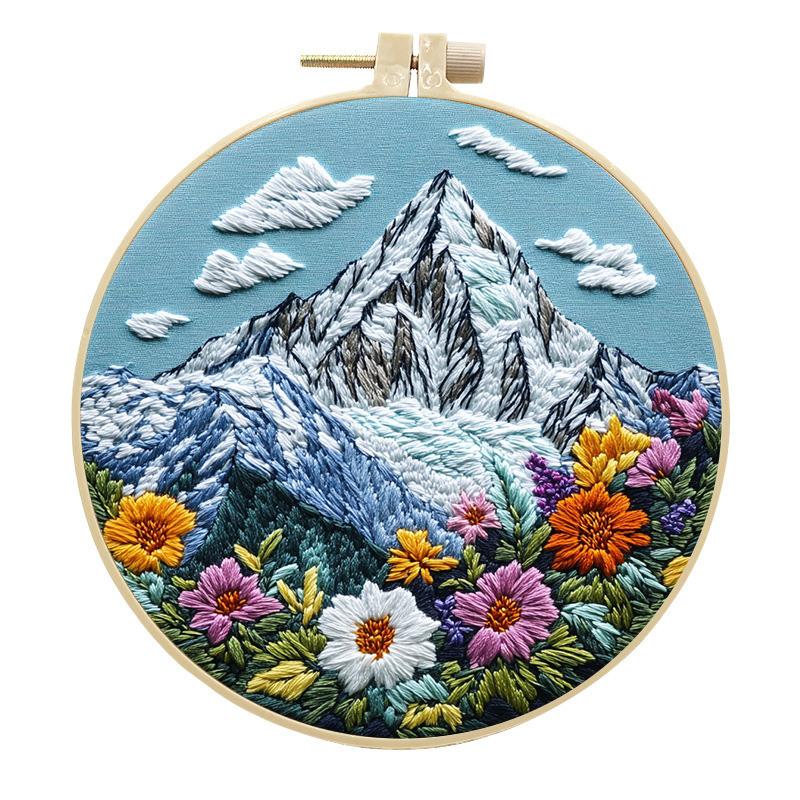 Mountain Wildflower Embroidery Kit Set of 4, Hoop & Needle - Image 4