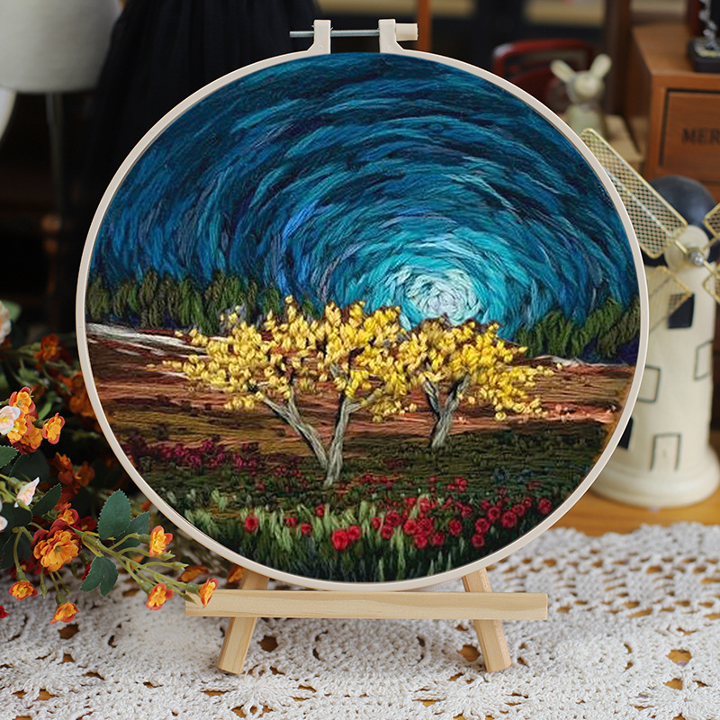 Aurora & Starry Night Embroidery Kit – Landscape Hoop Art - Image 6