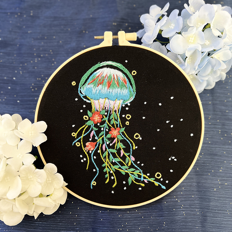 Jellyfish Embroidery Kit for Beginners – Glowing Ocean Hoop Art - Image 7