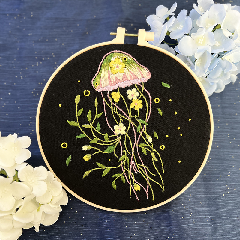 Jellyfish Embroidery Kit Set of 3 – Glowing Ocean Hoop Art Gift - Image 5