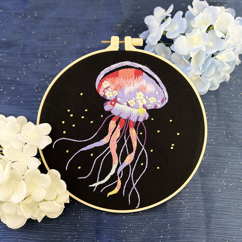 Jellyfish Embroidery Kit for Beginners – Glowing Ocean Hoop Art - Image 6