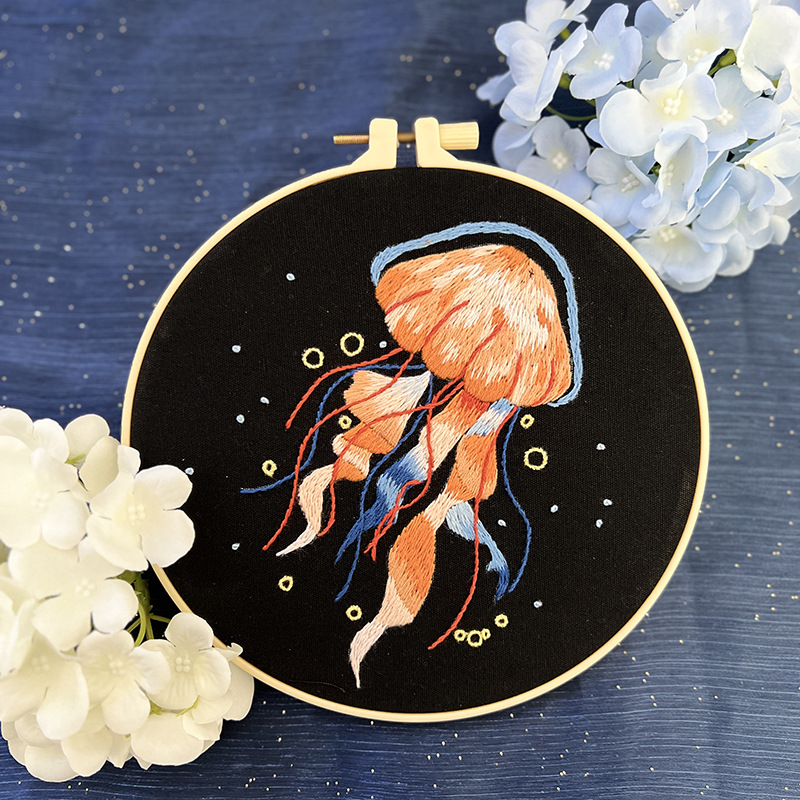 Jellyfish Embroidery Kit Set of 3 – Glowing Ocean Hoop Art Gift - Image 3