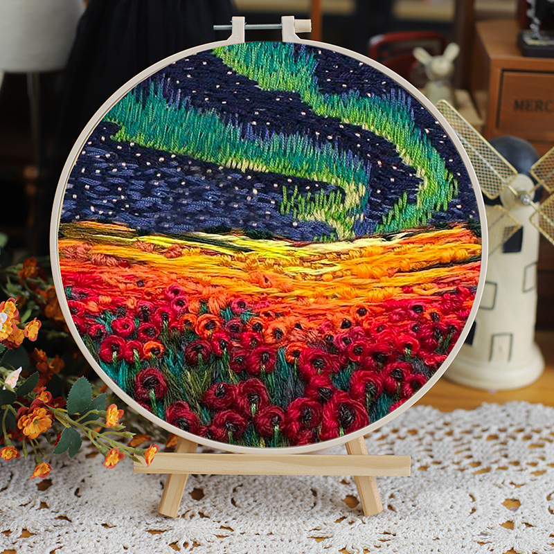 Aurora & Starry Night Embroidery Kit – Landscape Hoop Art - Image 3